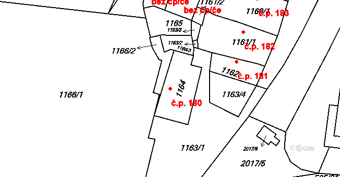 Drnholec 180 na parcele st. 1164 v KÚ Drnholec, Katastrální mapa