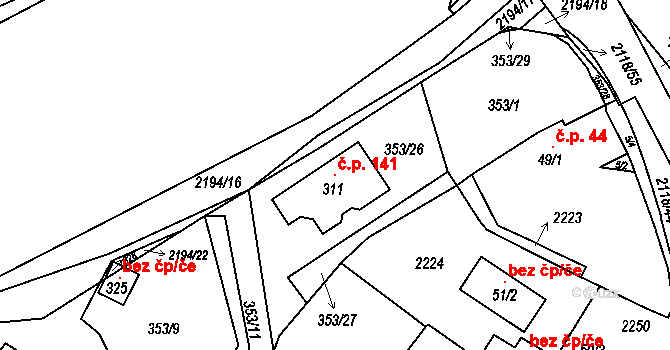 Žichlice 141, Hromnice na parcele st. 311 v KÚ Žichlice u Hromnic, Katastrální mapa