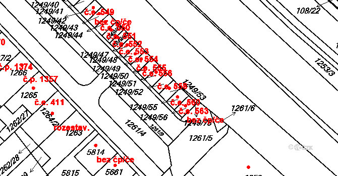 Hustopeče 560 na parcele st. 1249/53 v KÚ Hustopeče u Brna, Katastrální mapa