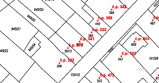 Kvasice 341 na parcele st. 397/1 v KÚ Kvasice, Katastrální mapa