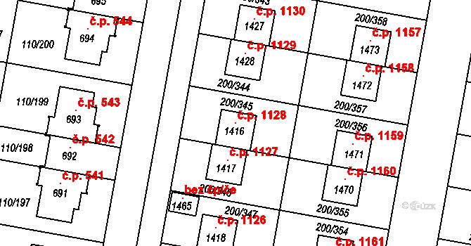 Nehvizdy 1128 na parcele st. 1416 v KÚ Nehvizdy, Katastrální mapa