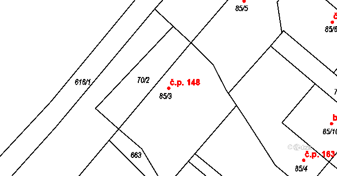 Kravsko 148 na parcele st. 85/3 v KÚ Kravsko, Katastrální mapa