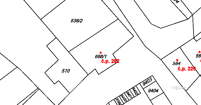 Olbramovice 282 na parcele st. 666/1 v KÚ Olbramovice u Moravského Krumlova, Katastrální mapa