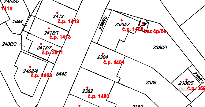 Znojmo 1401 na parcele st. 2384 v KÚ Znojmo-město, Katastrální mapa