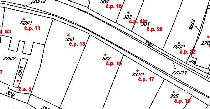 Moravský Krumlov 15 na parcele st. 332 v KÚ Moravský Krumlov, Katastrální mapa