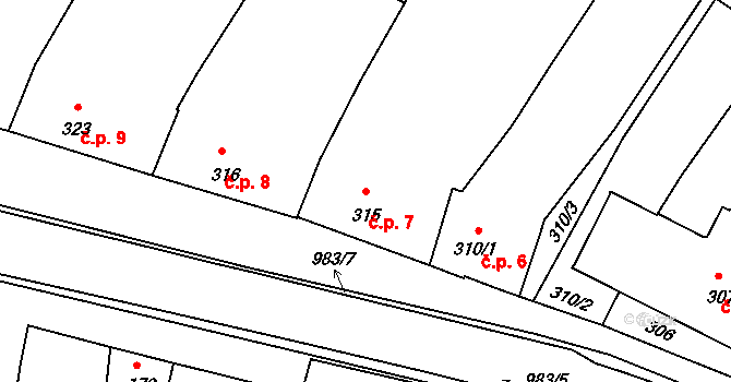 Radslavice 7 na parcele st. 315 v KÚ Radslavice u Přerova, Katastrální mapa