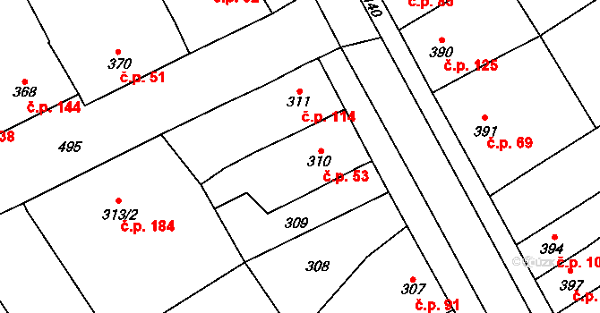 Přerov V-Dluhonice 53, Přerov na parcele st. 310 v KÚ Dluhonice, Katastrální mapa