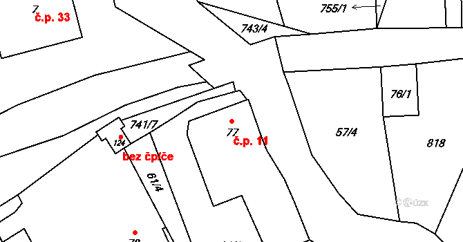 Luka 11, Verušičky na parcele st. 77 v KÚ Luka u Verušiček, Katastrální mapa
