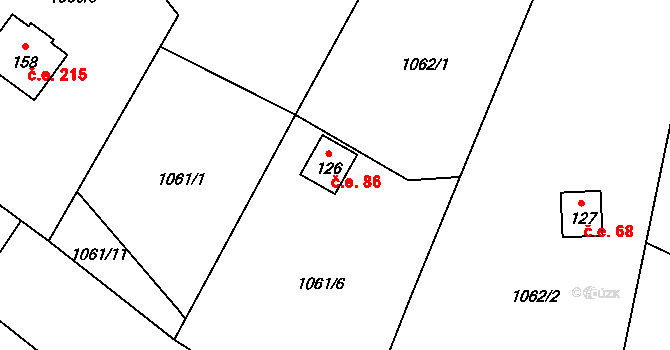 Šemnice 86 na parcele st. 126 v KÚ Šemnice, Katastrální mapa