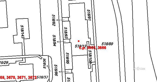 Mšeno nad Nisou 3665,3666, Jablonec nad Nisou na parcele st. 518/13 v KÚ Mšeno nad Nisou, Katastrální mapa