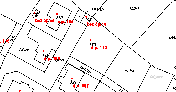 Dobronín 110 na parcele st. 113 v KÚ Dobronín, Katastrální mapa