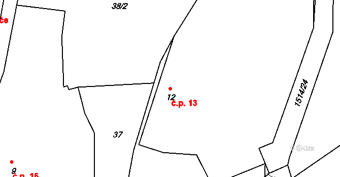 Kamenička 13, Kamenice na parcele st. 12 v KÚ Kamenička, Katastrální mapa