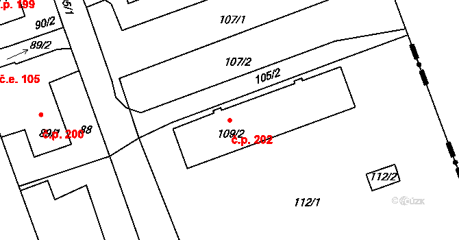 Antonínův Důl 202, Jihlava na parcele st. 109/2 v KÚ Antonínův Důl, Katastrální mapa