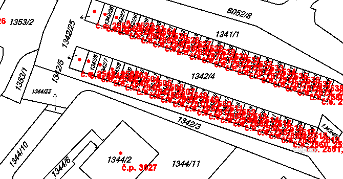 Jihlava 2510,2550 na parcele st. 1342/13 v KÚ Jihlava, Katastrální mapa