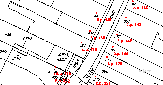 Milokošť 174, Veselí nad Moravou na parcele st. 437 v KÚ Milokošť, Katastrální mapa