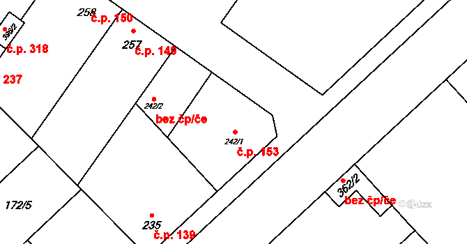Humny 153, Pchery na parcele st. 242/1 v KÚ Pchery, Katastrální mapa