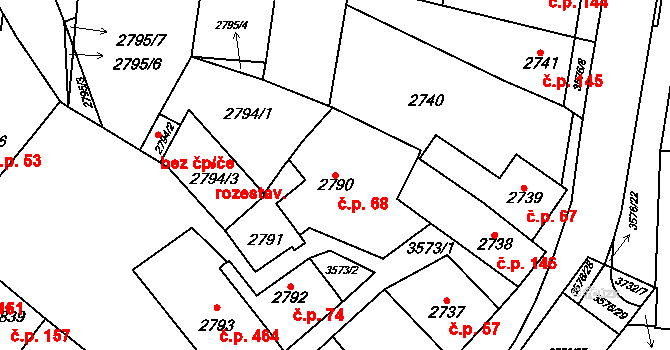 Nosálovice 68, Vyškov na parcele st. 2790 v KÚ Vyškov, Katastrální mapa
