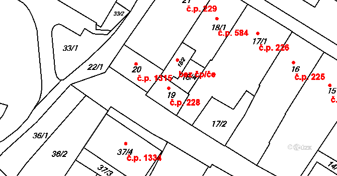 Rýmařov 228 na parcele st. 19 v KÚ Rýmařov, Katastrální mapa