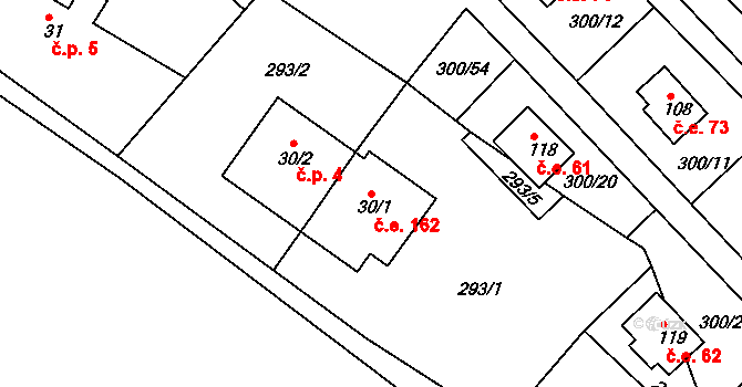Dlouhá Louka 162, Osek na parcele st. 30/1 v KÚ Dlouhá Louka, Katastrální mapa