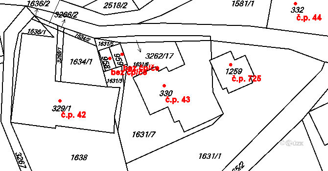 Horní Rokytnice 43, Rokytnice nad Jizerou na parcele st. 330 v KÚ Horní Rokytnice nad Jizerou, Katastrální mapa