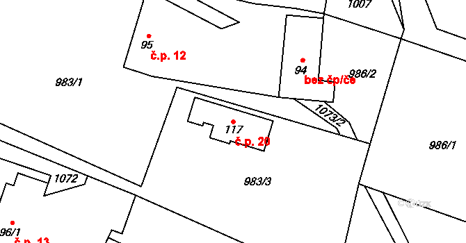 Újezdec 20, Syřenov na parcele st. 117 v KÚ Syřenov, Katastrální mapa