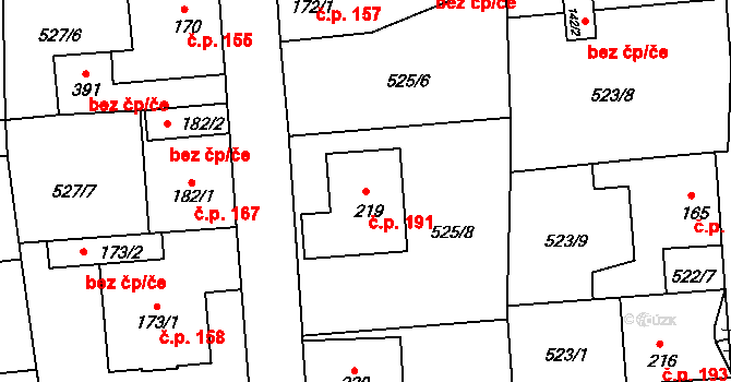 Tetín 191 na parcele st. 219 v KÚ Tetín u Berouna, Katastrální mapa
