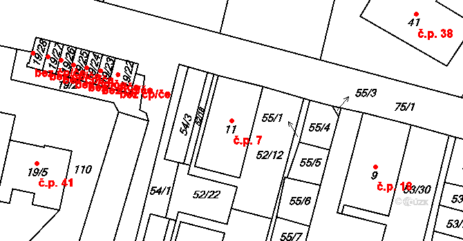Josefův Důl 7 na parcele st. 11 v KÚ Josefův Důl u Mladé Boleslavi, Katastrální mapa
