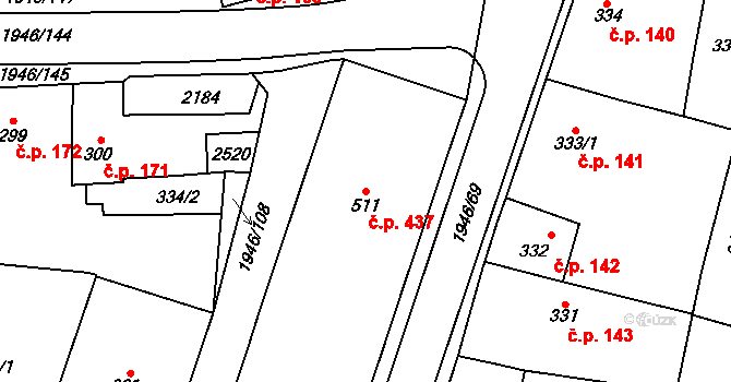 Třebechovice pod Orebem 437 na parcele st. 511 v KÚ Třebechovice pod Orebem, Katastrální mapa