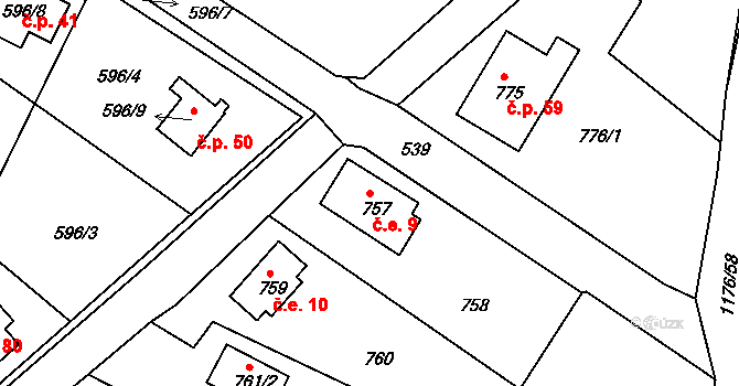 Krasetín 9, Holubov na parcele st. 757 v KÚ Holubov, Katastrální mapa