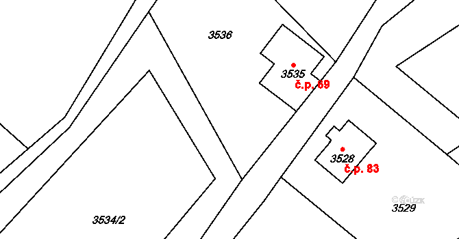 Podmoklice 69, Semily na parcele st. 3535 v KÚ Semily, Katastrální mapa