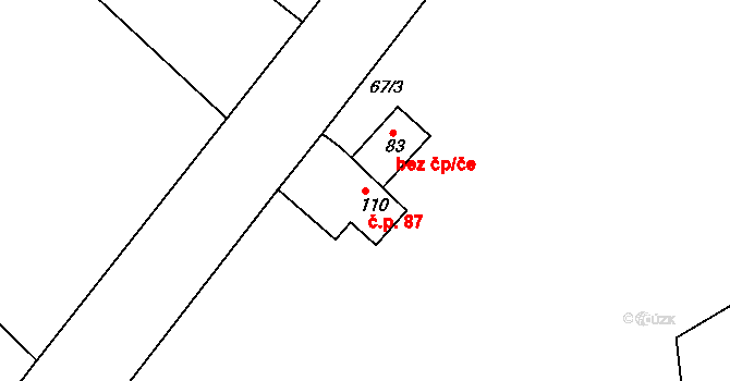 Psinice 87, Libáň na parcele st. 110 v KÚ Psinice, Katastrální mapa