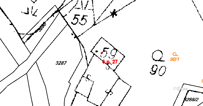 Hejnice 27 na parcele st. 59 v KÚ Hejnice u Žamberka, Katastrální mapa