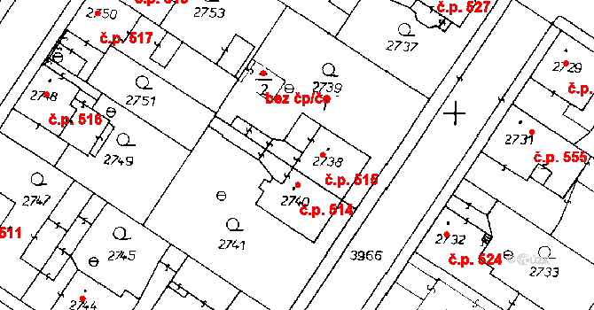 Poděbrady III 515, Poděbrady na parcele st. 2738 v KÚ Poděbrady, Katastrální mapa