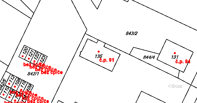 Záboří 91 na parcele st. 135 v KÚ Záboří u Blatné, Katastrální mapa