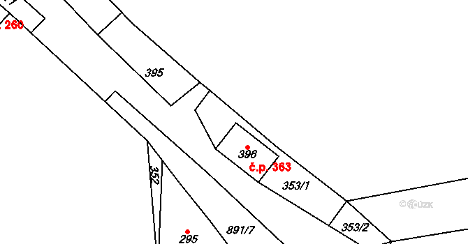 Kovářská 363 na parcele st. 396 v KÚ Kovářská, Katastrální mapa
