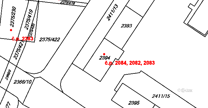 Žabovřesky 2082,2083,2084, Brno na parcele st. 2394 v KÚ Žabovřesky, Katastrální mapa