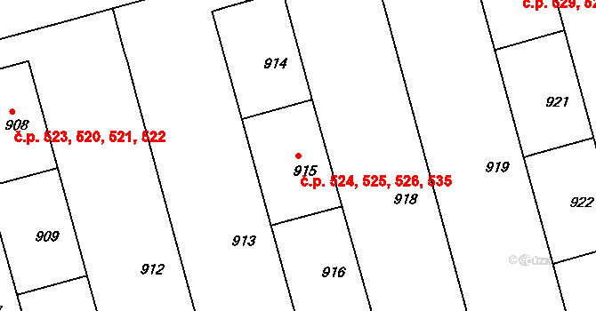 Ponava 524,525,526,535, Brno na parcele st. 915 v KÚ Ponava, Katastrální mapa