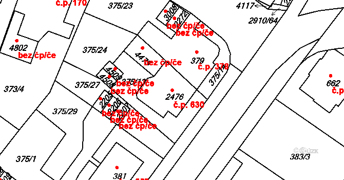 Plzeňské Předměstí 630, Rokycany na parcele st. 2476 v KÚ Rokycany, Katastrální mapa