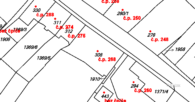 Krajková 268 na parcele st. 308 v KÚ Krajková, Katastrální mapa