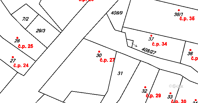 Lužany 27 na parcele st. 30 v KÚ Lužany nad Trotinou, Katastrální mapa