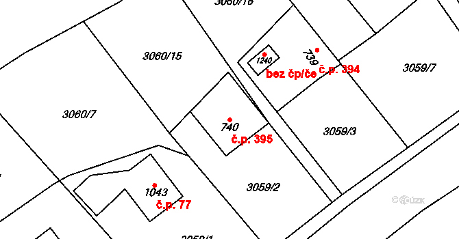 Halenkov 395 na parcele st. 740 v KÚ Halenkov, Katastrální mapa