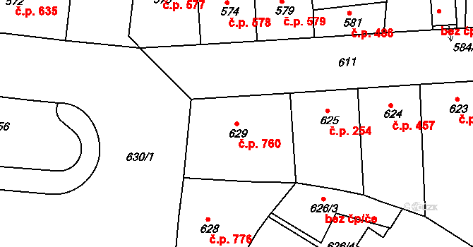 Žižkov 760, Praha na parcele st. 629 v KÚ Žižkov, Katastrální mapa