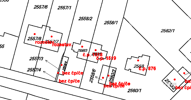 Braník 1519, Praha na parcele st. 2558/5 v KÚ Braník, Katastrální mapa