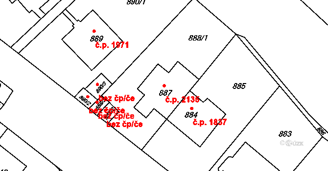 Smíchov 2135, Praha na parcele st. 887 v KÚ Smíchov, Katastrální mapa