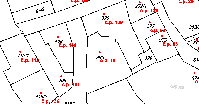 Příbram III 70, Příbram na parcele st. 380 v KÚ Příbram, Katastrální mapa