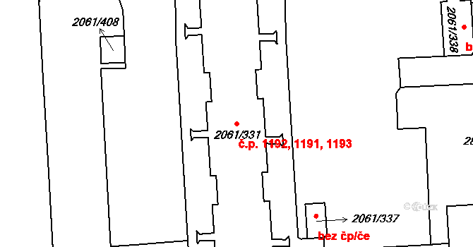 České Budějovice 2 1191,1192,1193, České Budějovice na parcele st. 2061/331 v KÚ České Budějovice 2, Katastrální mapa
