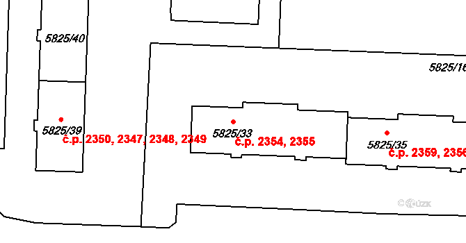 Česká Lípa 2354,2355 na parcele st. 5825/33 v KÚ Česká Lípa, Katastrální mapa