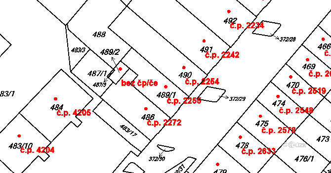 Chomutov 2255 na parcele st. 489/1 v KÚ Chomutov II, Katastrální mapa