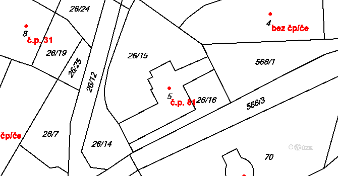 Černousy 51 na parcele st. 5 v KÚ Černousy, Katastrální mapa