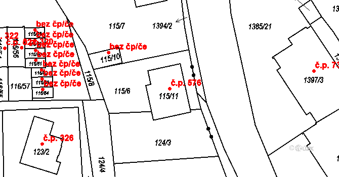 Liberec XII-Staré Pavlovice 576, Liberec na parcele st. 115/11 v KÚ Staré Pavlovice, Katastrální mapa